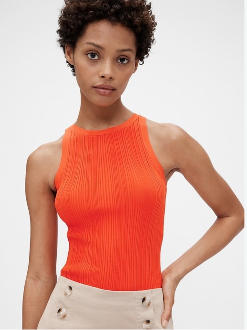 Babaton Sleeveless Ribbed Tank Top - Bright Orange